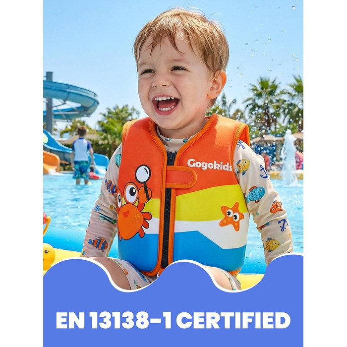 Спасальний жилет для плавання Gogokids для дітей 15-30 кг, помаранчевий, 5-8 років