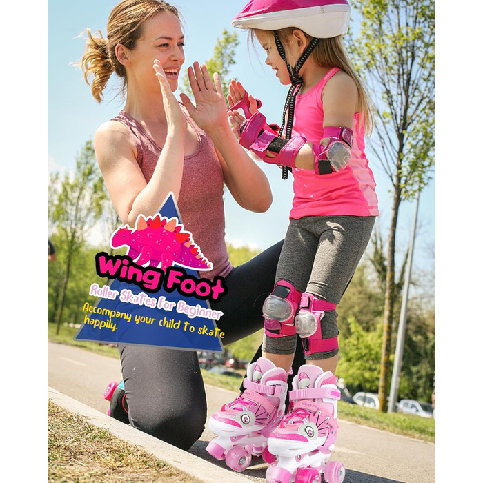 Ролики дитячі Kinder Dinosaurier з підсвічуванням, розмір регулюється, рожеві