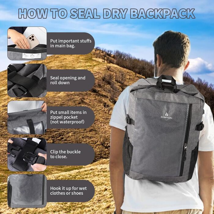 Водонепроникний рюкзак Seesack Rolltop 25L сірий - для плавання, каякінгу, рафтингу