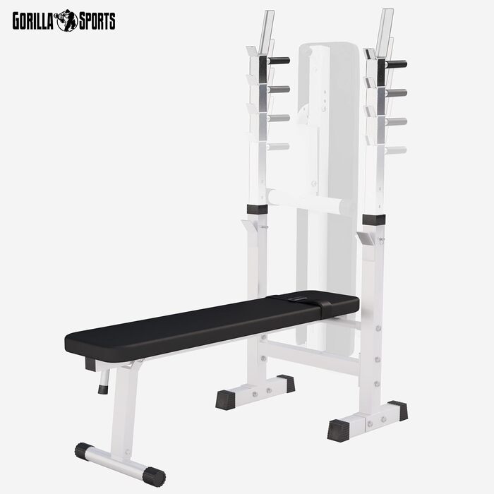 GORILLA SPORTS® Лава для жиму з підставкою, регульована висота і кут нахилу, складана, до 200 кг, чорна або біла, багатофункціональна тренувальна лава