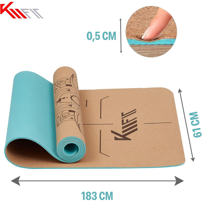 Йога-мат KM-Fit TPE з ременем, нековзкий, м'який, для фітнесу, пілатесу, гімнастики, з чохлом, йога-ременем та масажним м'ячем