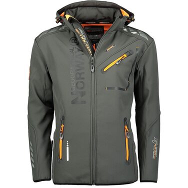 Чоловіча водонепроникна куртка-софтшелл Geographical Norway Royaute з капюшоном, тактичний вітрозахисний outdoor-пальто для гірських походів та лиж, темно-сіра (L)