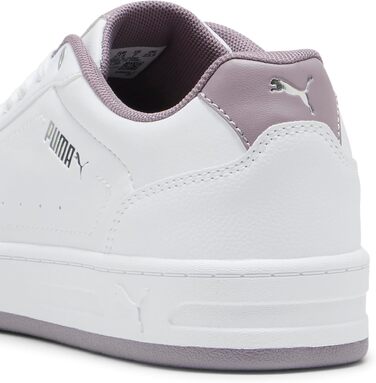 Жіночі кросівки PUMA Court Classy Basic — білі зі сріблястими та сливовими деталями, розмір 39 EU