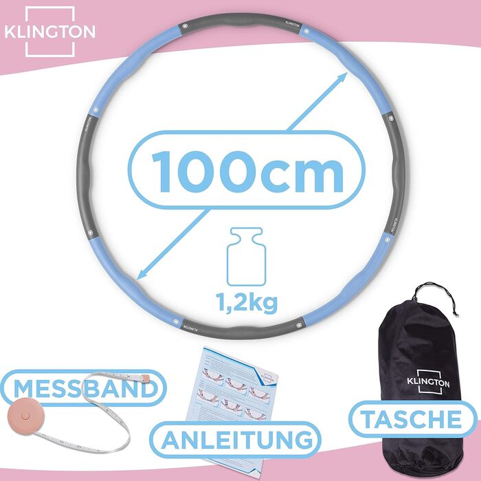 Hula-Hoop Клінгтон - фітнес-обруч для швидкої втрати ваги, 1,2 кг, 100 см, блакитний