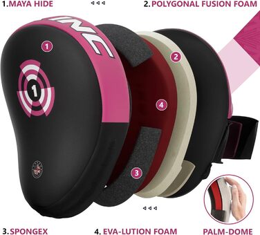 Лапи для боксу та єдиноборств RDX, шкіра Maya Hide, тренувальні пади для боксу, кікбоксингу, тайського боксу та тхеквондо, колір біло-чорний/рожевий, стандартний розмір