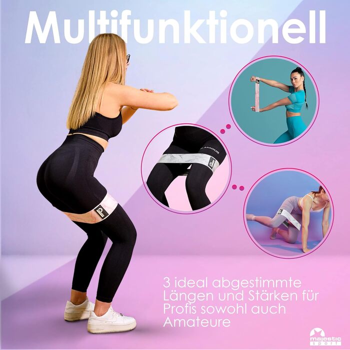Набір еластичних смуг Majestic Sport Booty Band Set: 3 рівні, 3 дизайни, сумка для перенесення. Для фітнесу, тренувань сідниць та стегон. Кольори: мармур (білий, рожевий, чорний)