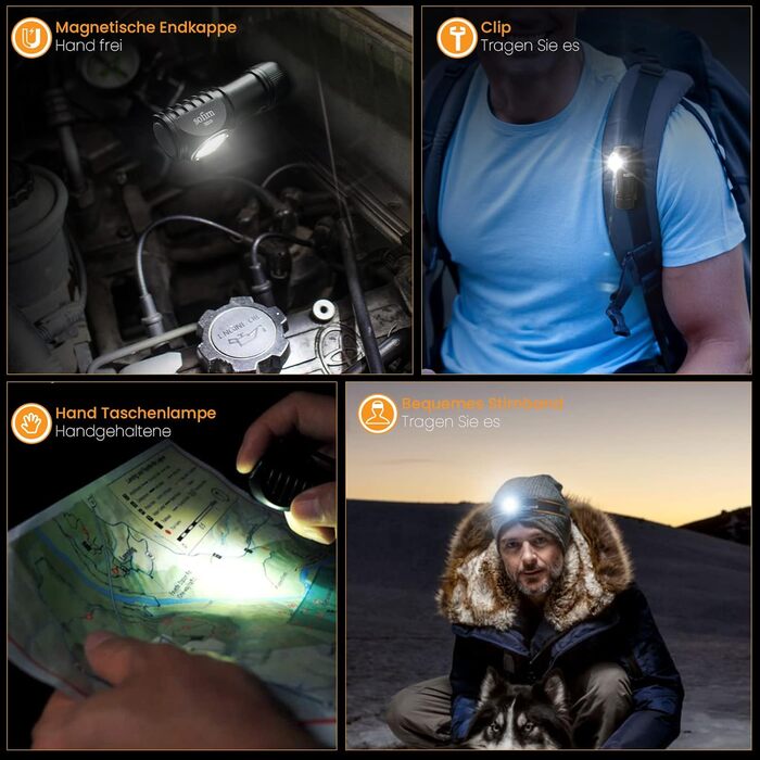 Sofirn HS10 Mini: LED-ліхтарик налобний, 1100 люмен, USB, 8 режимів, водонепроникний, 5000K, 90CRI для бігу, походів, риболовлі