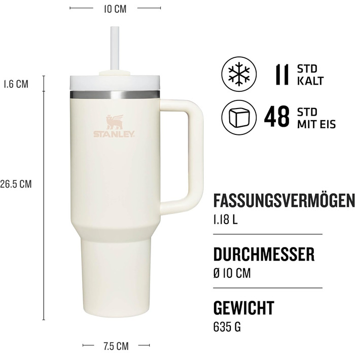 Термочашка Stanley Quencher H2.0 Flowstate з трубочкою 1,2 л, термокружка з нержавіючої сталі, зберігає напої холодними до 48 годин, без BPA, підходить для посудомийки
