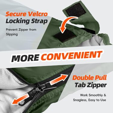 Сплячі мішки MEREZA XL для чоловіків та жінок. Великі, широкі, для кемпінгу. Теплі, з компресійним мішком, для холодної та теплої погоди.