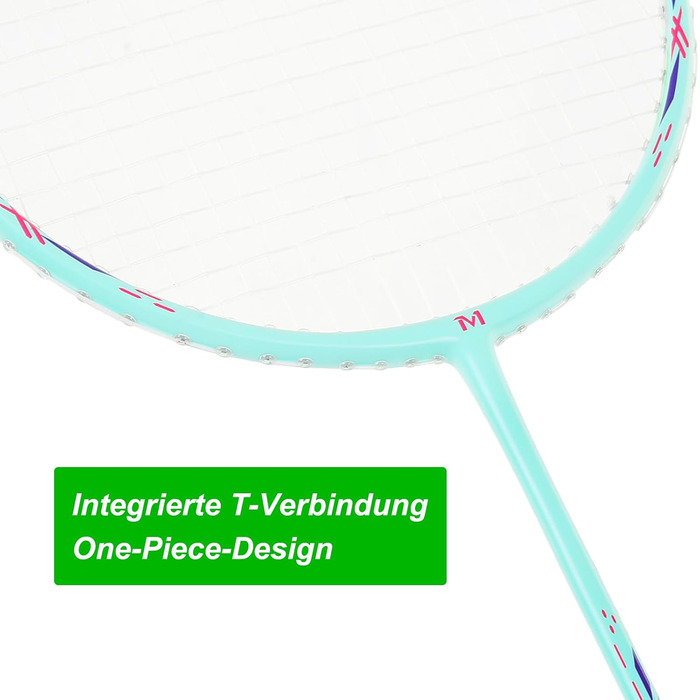 Набір для бадмінтона з 2 графітовими ракетками - зносостійкий дизайн - комплект для дорослих (вкл. воланчики, обмотка, сумка) (блакитний+чорний)