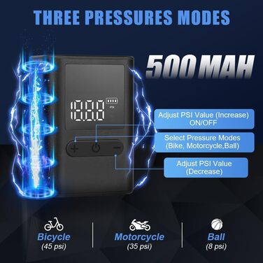 Електрична міні велосипедна помпа Flintronic 100PSI з LCD-манометром, акумулятор 500mAh, USB Type-C зарядка