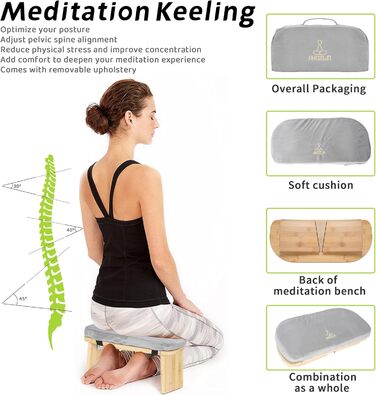Складний медитативний стілець з бамбука Ergonomischer Meditationsbank: З подушкою, для молитви, йоги та медитацій - Сірий