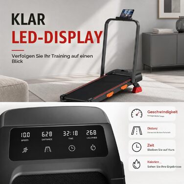 Складана бігова доріжка для дому та офісу 3.0HP з нахилом 10%, Walking Pad з LED-дисплеєм та пультом керування, до 10 км/год, макс. навантаження 136 кг