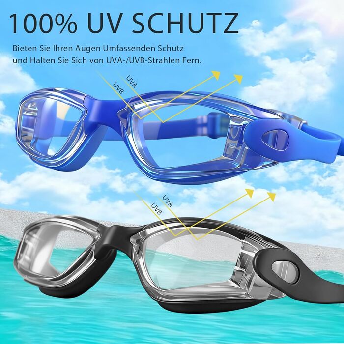 Окуляри для плавання для чоловіків, жінок та дітей. Захист від запотівання та УФ-фільтр. Aqua&Klar (Світло-блакитний & Прозорий)