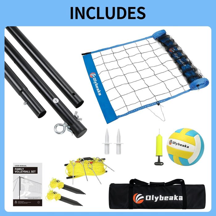 Набір для волейболу на відкритому повітрі: портативна сітка, м'яч PU, насос, сумка та міцна сітка (32 фути, блакитний)