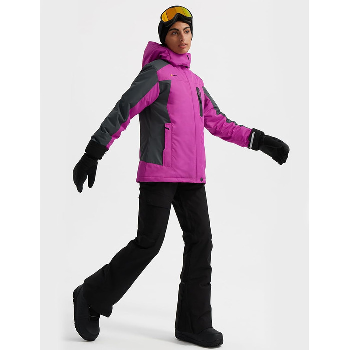 Жіноча лижна куртка GEMYSE: водонепроникна, вітронепроникна, з флісовою підкладкою, для активного відпочинку на снігу (M, Рожево-сіра)