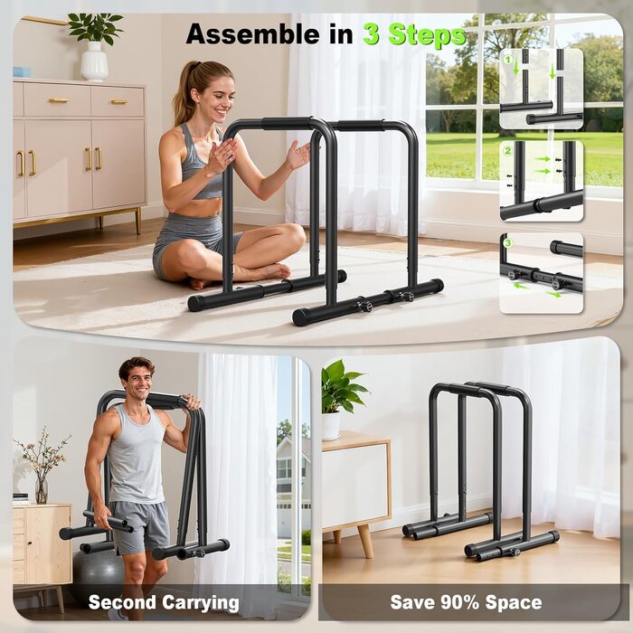 Стійка для віджимань та підтягувань Power Tower, регульована висота 170-220 см, чорна, для дому