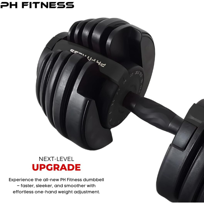 Регульована штанга 24 кг – окрема – 15-в-1, обертання однією рукою – 2,5–24 кг – компактна, економна штанга для домашнього спортзалу та силових тренувань (чорна)