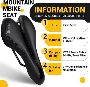 Зручний велосипедний сідло для чоловіків та жінок: широке, м'яке, гелеве, ергономічне. Підходить для MTB, Trekking, шосе, велотренажера, E-Bike. 27x16 см