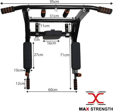 MAXSTRENGTH настінний турнік для підтягувань, фітнесу, домашніх тренувань, спортзалу, з гачками для TRX, міцне кріплення