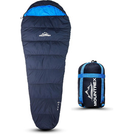 Сплячий мішок MOUNTREX® - ультралегкий, компактний (760г/1500г) - для кемпінгу, подорожей, фестивалів. 3-4 сезони, Mumienschlafsack, 1500г (RV Links). Темно-синій/синій.