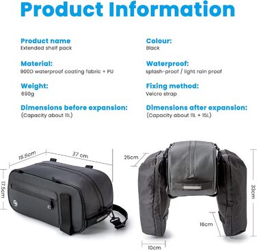 Велосумка HOMPER 26L, водонепроникна, EVA, для багажника, з плечовим ременем, чорна