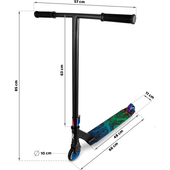 Трюковий самокат SOKE EVO Street ABEC-9, для дорослих і дітей, 50 см, 360° кермо, алюмінієва 3-болтова клема, чорний