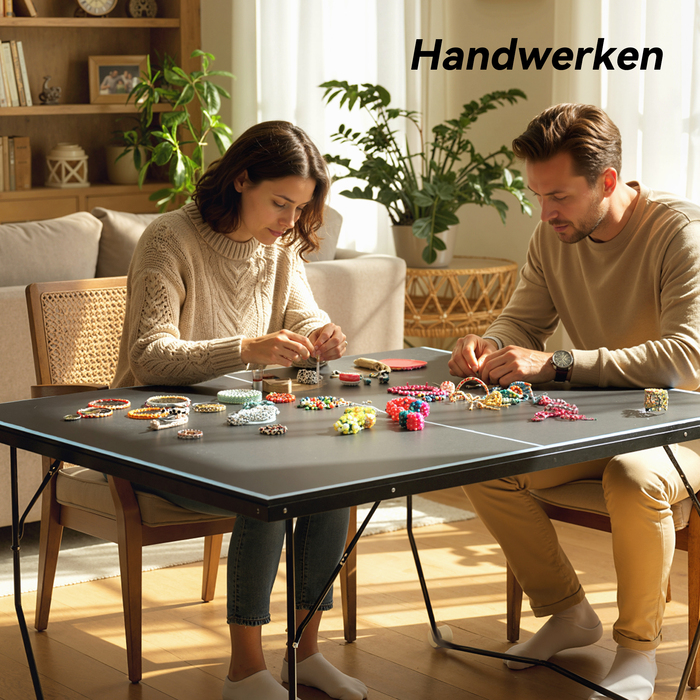 Стіл для настільного тенісу, розкладний, на 8 колесах, з рамою зі сталі з порошковим покриттям, МДФ, розміром 274 x 152,5 x 76 см, чорного кольору