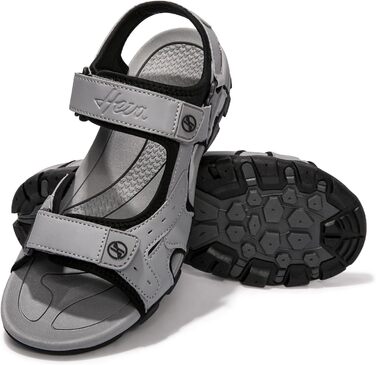 Чоловічі сандалі HEVA з натуральної шкіри для активного відпочинку, трекінгу та піших прогулянок (44 EU, сірі)