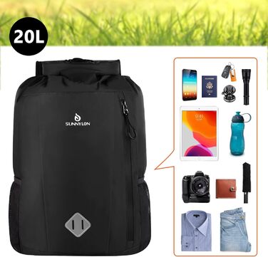 Водонепроникний рюкзак Dry Bag 20L, IPX8, з чохлом для телефону, для плавання, каякінгу, кемпінгу, туризму, чорний