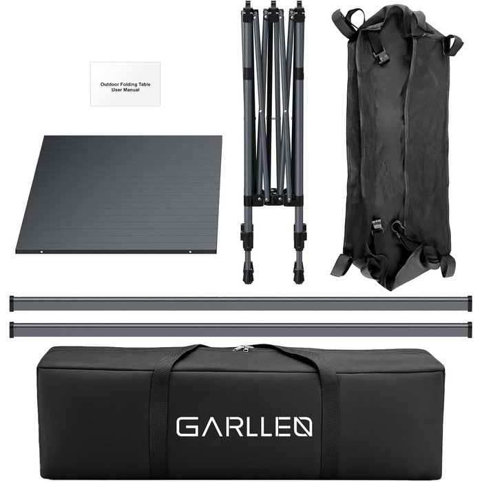 Складний туристичний стіл GARLLEN 100x50 см, 2 положення висоти (70/87 см), з розкатною стільницею, сталевий, для пікніка, грилю, саду, включно з сумкою