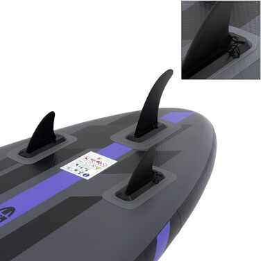Надувна SUP-дошка ECD Germany 320x82x15 см з каяк-сидінням, комплект аксесуарів, чорна/блакитна/бірюзова/сіро-оранжева, ПВХ, алюмінієве весло, для серфінгу та веслування