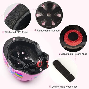 Дитячий шолом Unicorn Castle 7-в-1 з наколінниками, налокітниками та захистом зап'ястків для скейтборду, роликів, велосипеда (рожевий), 3-8 років