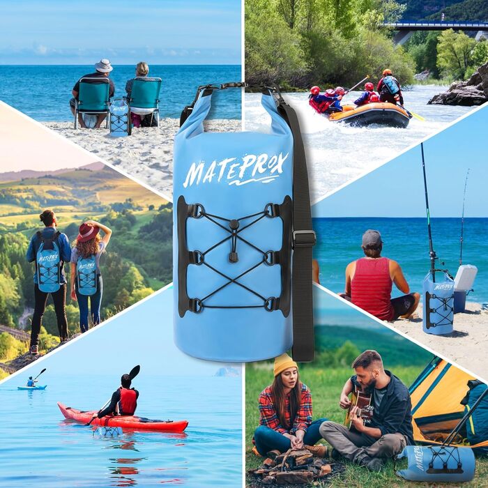 Водонепроникний мішок MATEPROX Dry Bag 5L/10L/20L з ролверхуванням - міцний та довговічний. Ідеально для плавання, катання на човні, рафтингу та кемпінгу. Кольори: блакитний 20L
