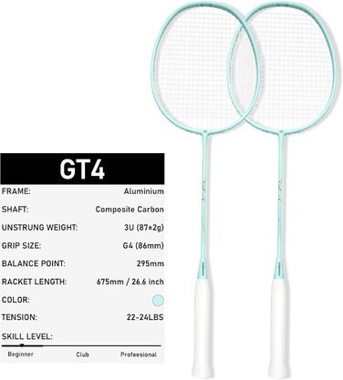 Набір для бадмінтона OGEENIER: 2 ракетки, 2 ручки, 2 волани, 1 ракетка з сумкою (зелений, 3 1/4 дюйма)