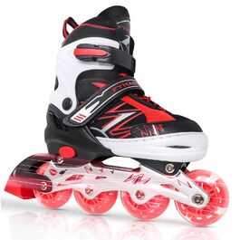 Регульовані ролики для дітей, ролики з підсвічуванням коліс для хлопчиків та дівчаток, для занять в приміщенні та на вулиці, спортивні, фіолетово-червоні, чорно-червоні