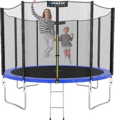 Трамплін KINETIC SPORTS для саду: Ø 183-490 см, з драбиною, сіткою, м'якими захисними елементами, пружним полотном, до 160 кг