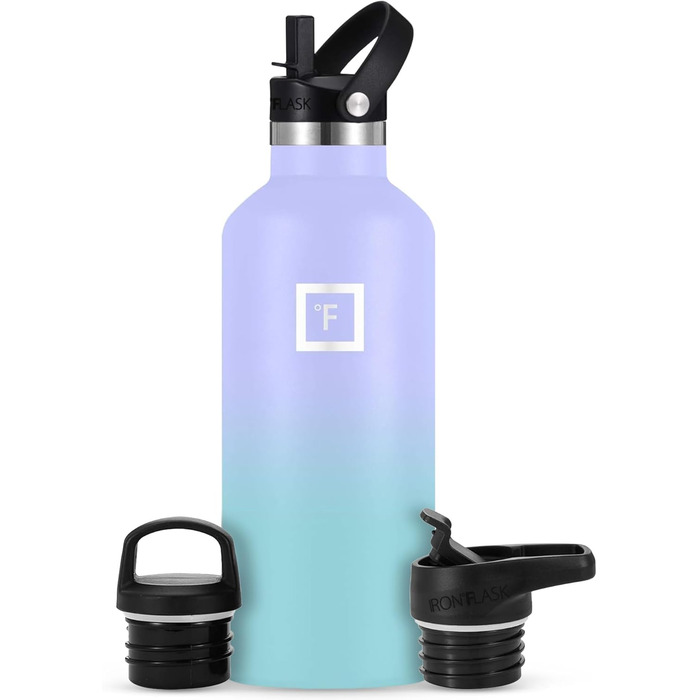 Термос IRON °FLASK 950 мл з трубочкою, вакуумна пляшка з нержавіючої сталі для води, гарячого й холодного, подвійні стінки, 3 кришки, Cotton Candy