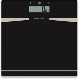Ваги для ванної Salter 9121 BK3R, скляні, 180 кг, вимірювання ваги, жиру, води та ІМТ, 12 користувачів, LCD-дисплей, атлетичний режим, чорні