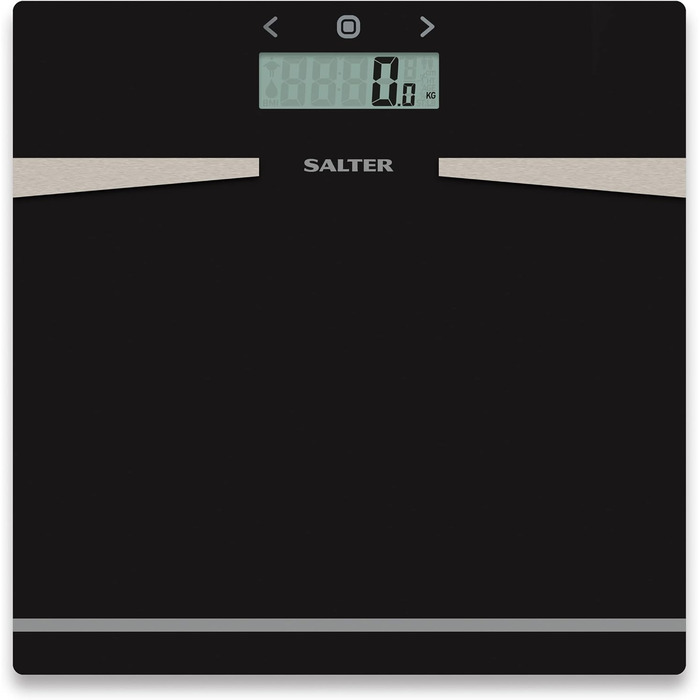 Ваги для ванної Salter 9121 BK3R, скляні, 180 кг, вимірювання ваги, жиру, води та ІМТ, 12 користувачів, LCD-дисплей, атлетичний режим, чорні