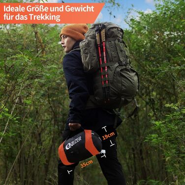 Сплячий мішок пуховий зимовий, 600FP+ преміум пух, 7°C - 24°C, легкий та теплий для 3-4 сезонів, кемпінг, піші прогулянки та трекінг, помаранчевий