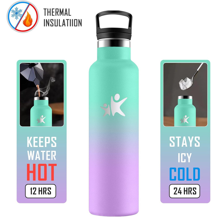 Термос-пляшка KollyKolla 750 мл, для води та газованих напоїв, з трубочкою, без BPA, з подвійними стінками, ізольована, для школи, подорожей, кемпінгу, блакитний + темно-синій