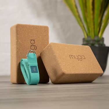 Стартовий набір для йоги Myga: коркова йога-мат, 2 коркових блоки, йога-ремінь з металевою пряжкою D-кільце, бірюзовий – для йоги, пілатесу, фітнесу, Hot Yoga