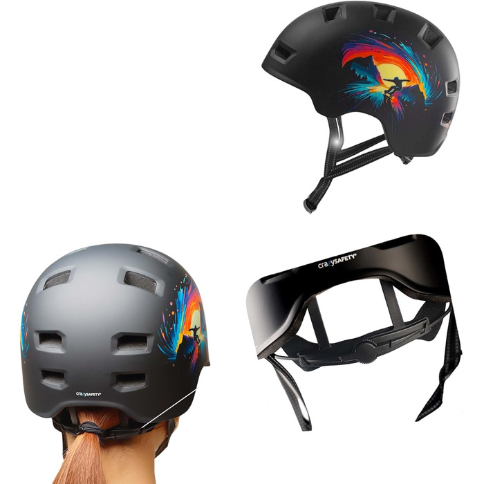 Шолом Crazy Safety Rampage Orange Schlange для велосипеда, скейтборду, роликів і BMX, для чоловіків, жінок і дітей, розмір M (54-57 см), регульований захисний шолом для скейтерів і велосипедистів