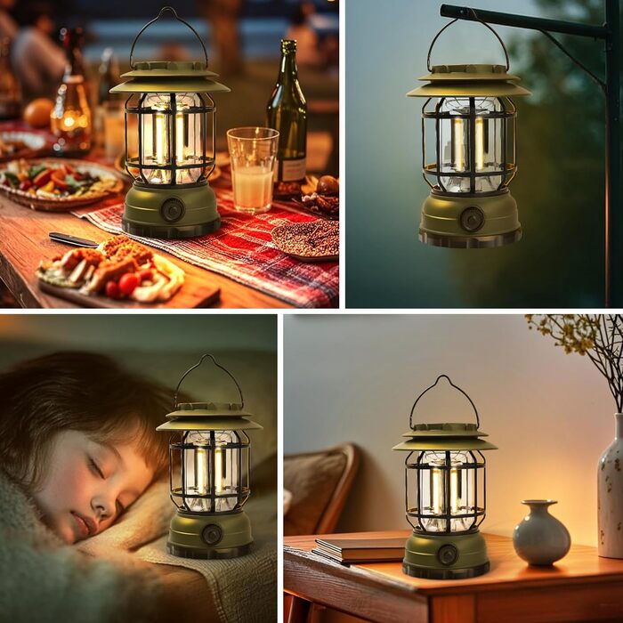 Перезаряджувана кемпінгова лампа ExtraStar з 3 режимами, аварійне світло IPX4, водонепроникна для кемпінгу, піших прогулянок, риболовлі, відключень електроенергії - оливковий