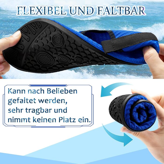 Чоловічі та жіночі аквашузи для плавання та водних видів спорту, легкі, швидковисихаючі, з антиковзким покриттям, блакитна лінія, 42/43 EU