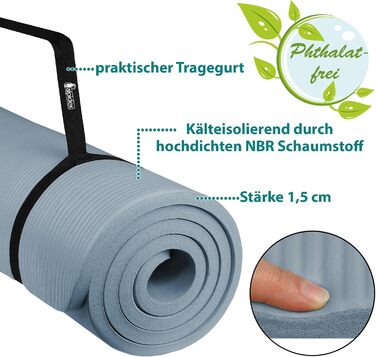 Йога мат ALPIDEX Extra Dick 1,5 см: Антиковзка фітнес килимок для йоги, пілатесу, гімнастики, HIIT, фітнесу, спорту та фізіотерапії (190 x 80 x 1.5 см, Ice Blue)