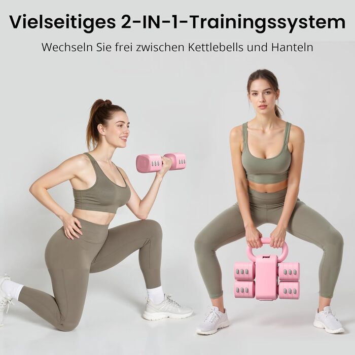 Регульований набір гантелей 2-в-1 для жінок – 4 рівні (1-5,5 кг) – обладнання для фітнесу вдома – зелені гантелі (рожевий)