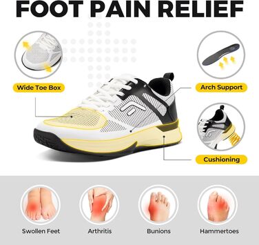 Тенісні кросівки FitVille для чоловіків (X-широкі) - спортивне взуття, зал, бадмінтон, фітнес, білий/чорний