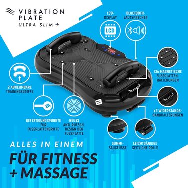 Вібраційна платформа Bluefin Fitness Ultra Slim Plus для нарощування м’язів і тренування всього тіла, з еспандерами, тиха, компактна, для домашніх тренувань